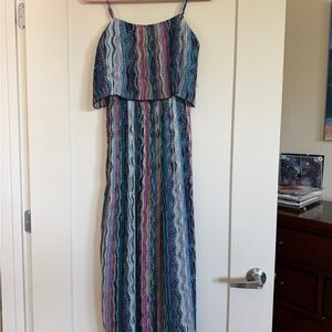 Two Tiered Multicolor Striped Maxi Dress